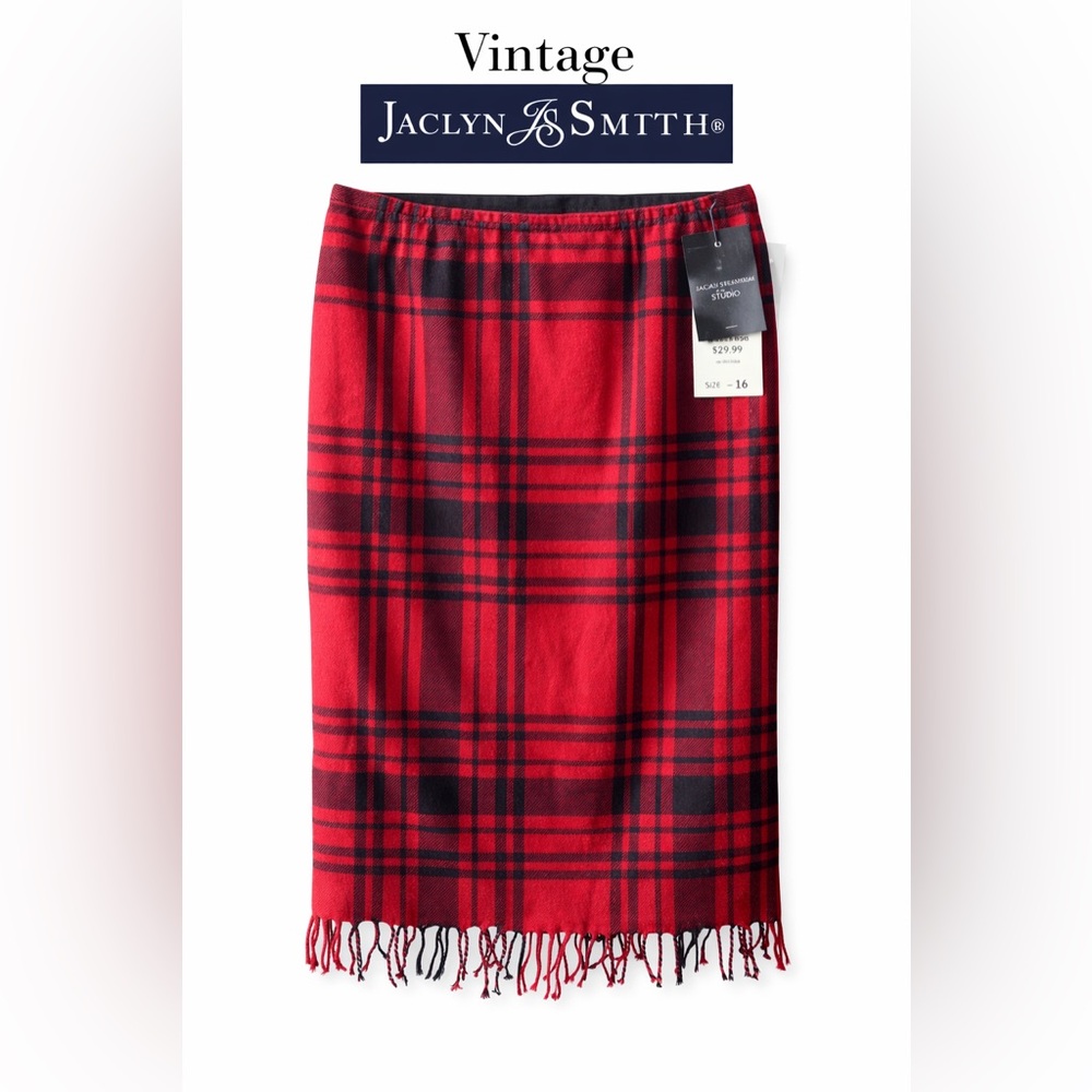 VTG Jaclyn Smith Plaid Fringe Skirt NWT Deadstock 90S y2k Red Tartan Kmart 16